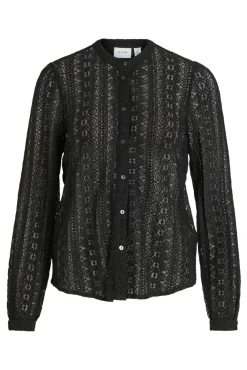Vila Blusas-Blusa de renda com manga comprida Preto