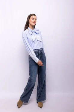 Object Blusas-Blusa de riscas renda Azul