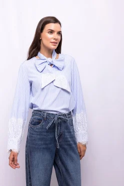 Object Blusas-Blusa de riscas renda Azul