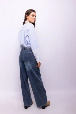 Object Blusas-Blusa de riscas renda Azul