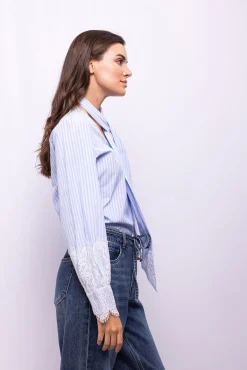 Object Blusas-Blusa de riscas renda Azul