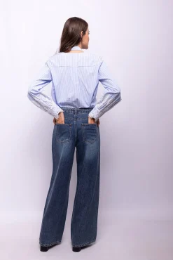 Object Blusas-Blusa de riscas renda Azul