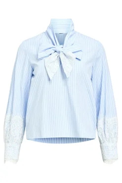 Object Blusas-Blusa de riscas renda Azul