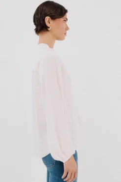 Cortefiel Blusas-Blusa de satin fluido Branco