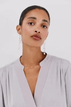 Cortefiel Blusas-Blusa de satin fluido Cinzento