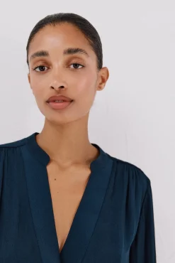 Cortefiel Blusas-Blusa de satin fluido Azul