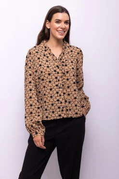 Object Blusas-Blusa de tecido texturizado Castanho