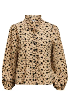 Object Blusas-Blusa de tecido texturizado Castanho