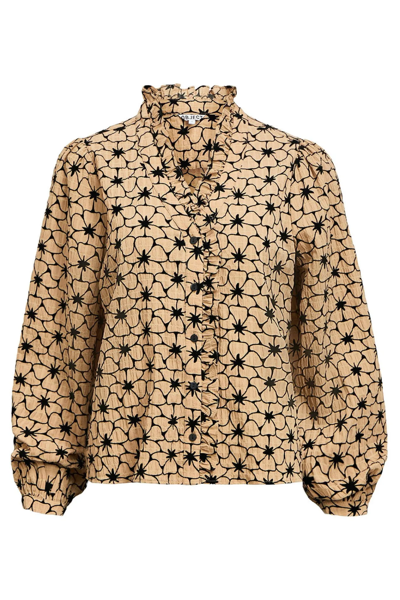 Object Blusas-Blusa de tecido texturizado Castanho