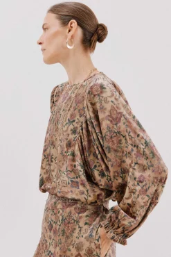 Cortefiel Blusas-Blusa de veludo estampada Castanho