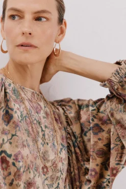 Cortefiel Blusas-Blusa de veludo estampada Castanho