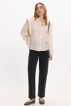 Vila Blusas-Blusa de viscose com detalhes em lurex Tostado