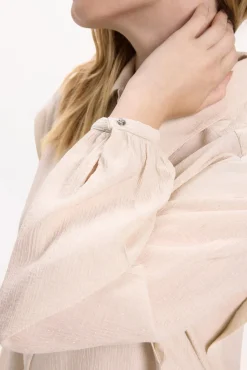 Vila Blusas-Blusa de viscose com detalhes em lurex Tostado