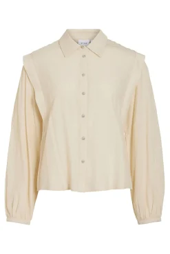 Vila Blusas-Blusa de viscose com detalhes em lurex Tostado