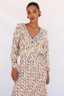 Cortefiel Blusas-Blusa estampada com folhos Multicolorido