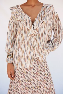 Cortefiel Blusas-Blusa estampada com folhos Multicolorido