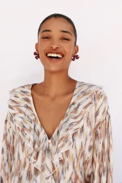 Cortefiel Blusas-Blusa estampada com folhos Multicolorido