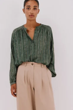 Cortefiel Blusas-Blusa estampada lúrex Verde