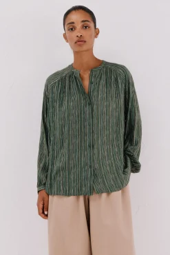 Cortefiel Blusas-Blusa estampada lúrex Verde