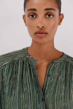 Cortefiel Blusas-Blusa estampada lúrex Verde