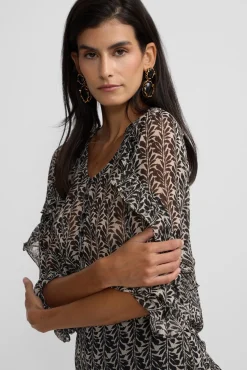 Silbon Blusas-Blusa estampado com babados Multicolorido