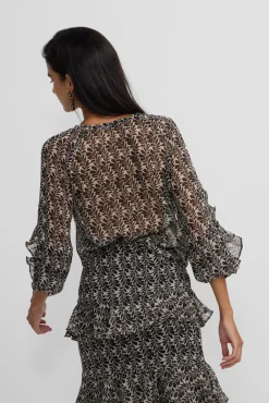 Silbon Blusas-Blusa estampado com babados Multicolorido