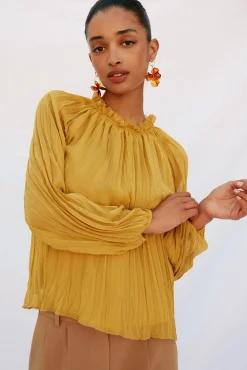 Cortefiel Blusas-Blusa fluida e franzida Dourado