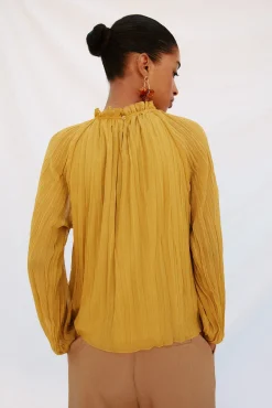 Cortefiel Blusas-Blusa fluida e franzida Dourado