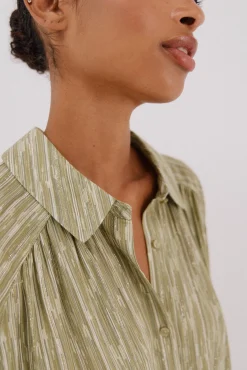 Cortefiel Blusas-Blusa fluida estampada lurex Verde