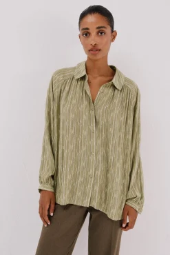 Cortefiel Blusas-Blusa fluida estampada lurex Verde