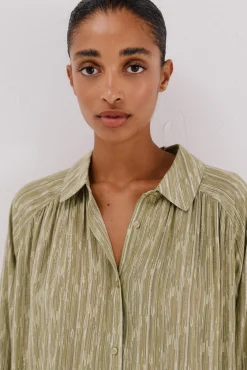 Cortefiel Blusas-Blusa fluida estampada lurex Verde