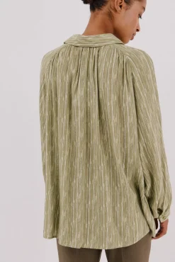 Cortefiel Blusas-Blusa fluida estampada lurex Verde