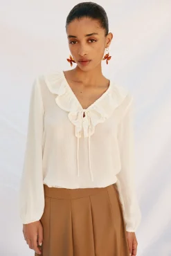 Cortefiel Blusas-Blusa folhos Branco