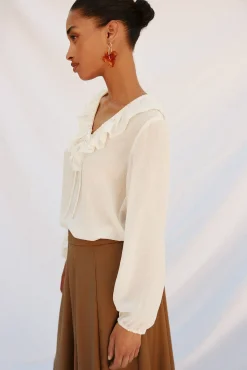 Cortefiel Blusas-Blusa folhos Branco