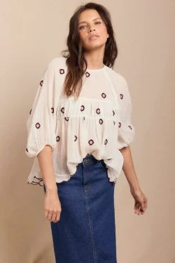 Slowlove Blusas-Blusa franzida bordada Branco