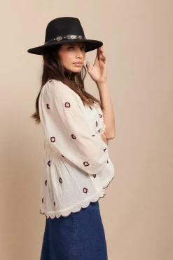 Slowlove Blusas-Blusa franzida bordada Branco
