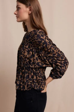 Slowlove Blusas-Blusa frunces estampada Preto