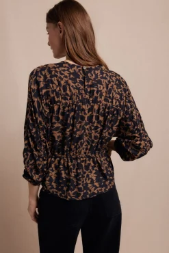 Slowlove Blusas-Blusa frunces estampada Preto