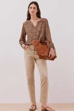 Cortefiel Blusas-Blusa gola redonda Castanho