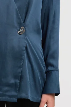 Selected Blusas-Blusa gola V com detalhe metálico Azul