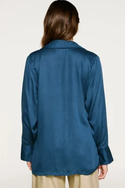 Selected Blusas-Blusa gola V com detalhe metálico Azul