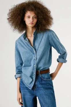 Pepe Jeans Blusas-Blusa jeans normal azul