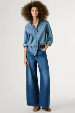 Pepe Jeans Blusas-Blusa jeans normal azul