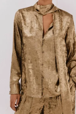 Cortefiel Blusas-Blusa laço efeito Dourado