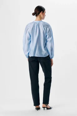 Object Blusas-Blusa larga com gola em bico Azul