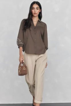 Pedro del Hierro Blusas-Blusa lisa larga bordada Verde