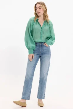 Vila Blusas-Blusa manga comprida abalonada Verde