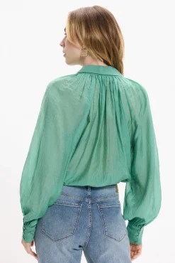 Vila Blusas-Blusa manga comprida abalonada Verde