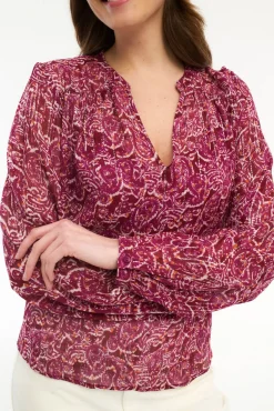 Vila Blusas-Blusa manga longa com estampa de lurex Subiu