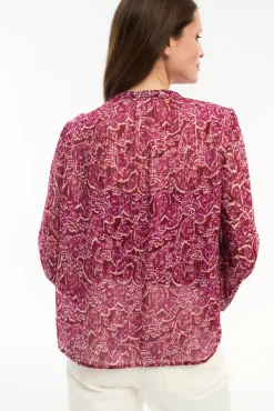 Vila Blusas-Blusa manga longa com estampa de lurex Subiu